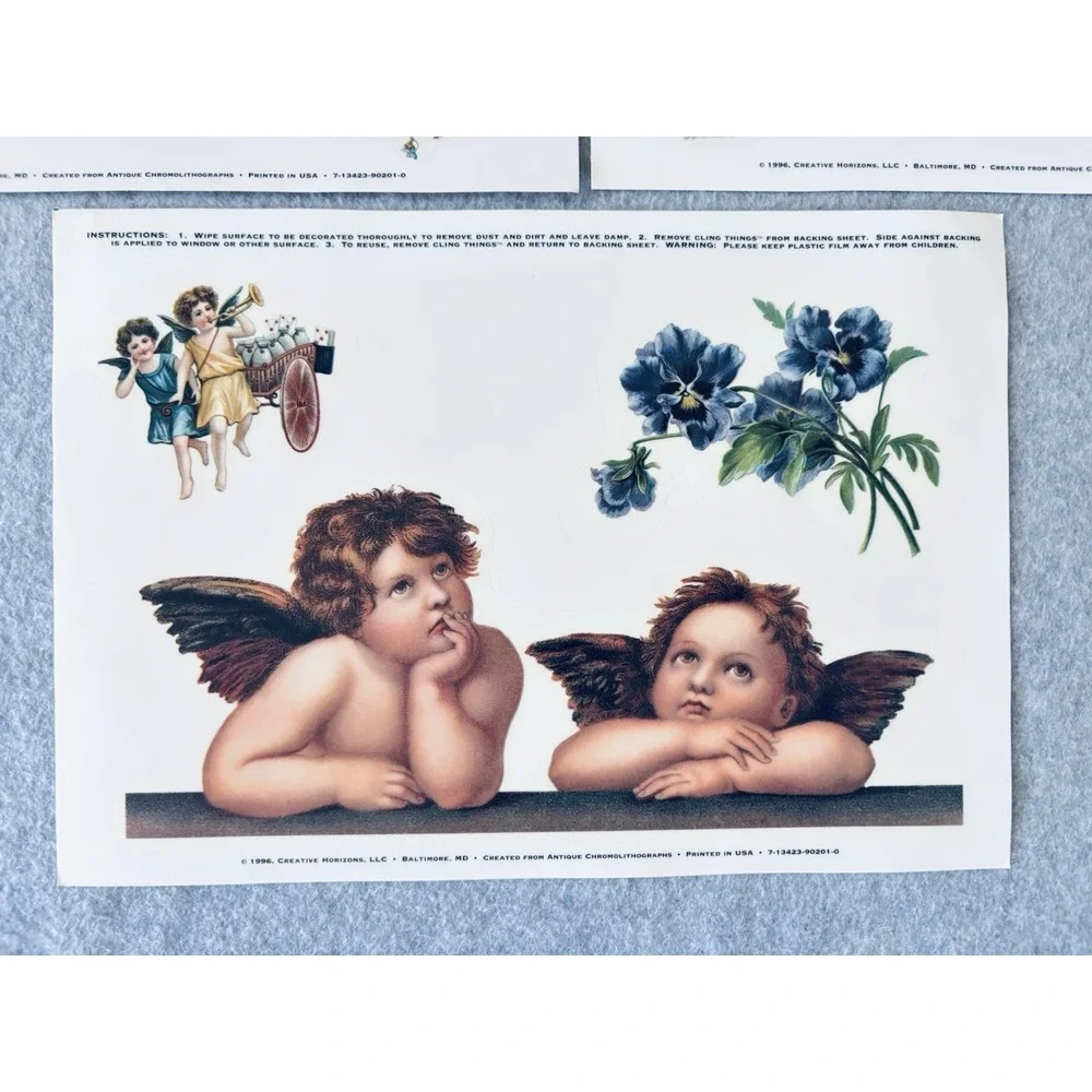 5 Sheet Window Decals Static Cling 1996 Creative Horizons Angels Cherubs Vintage